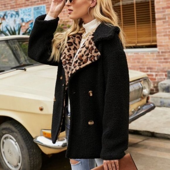 black chic leopard /animal print fuzzy cozy long - Picture 3 of 3